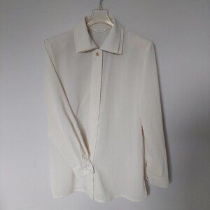 Vintage ESSLEY Japan Creamy Button Down Blouse with Collar Ruffle (Size M)